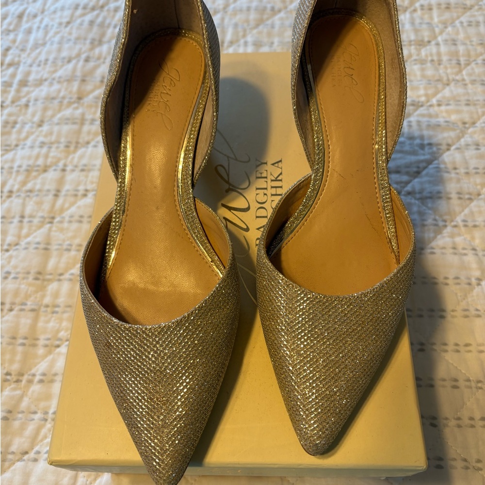 Jewel Badgley Mischa Gold Evening Shoes